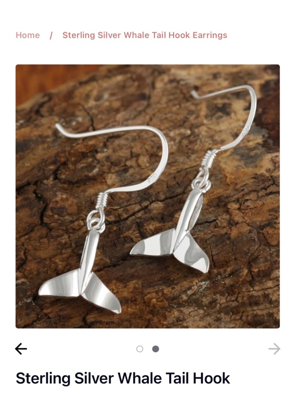 Sterling Silver Whale Tail Hook Earrings - Silver